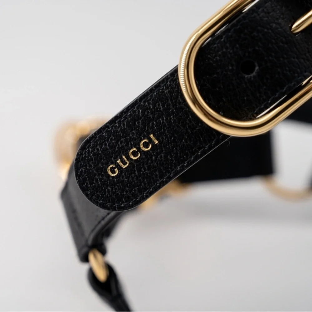 NWB Gucci GG Logo Leather Pet - Dog Black Harness Size L